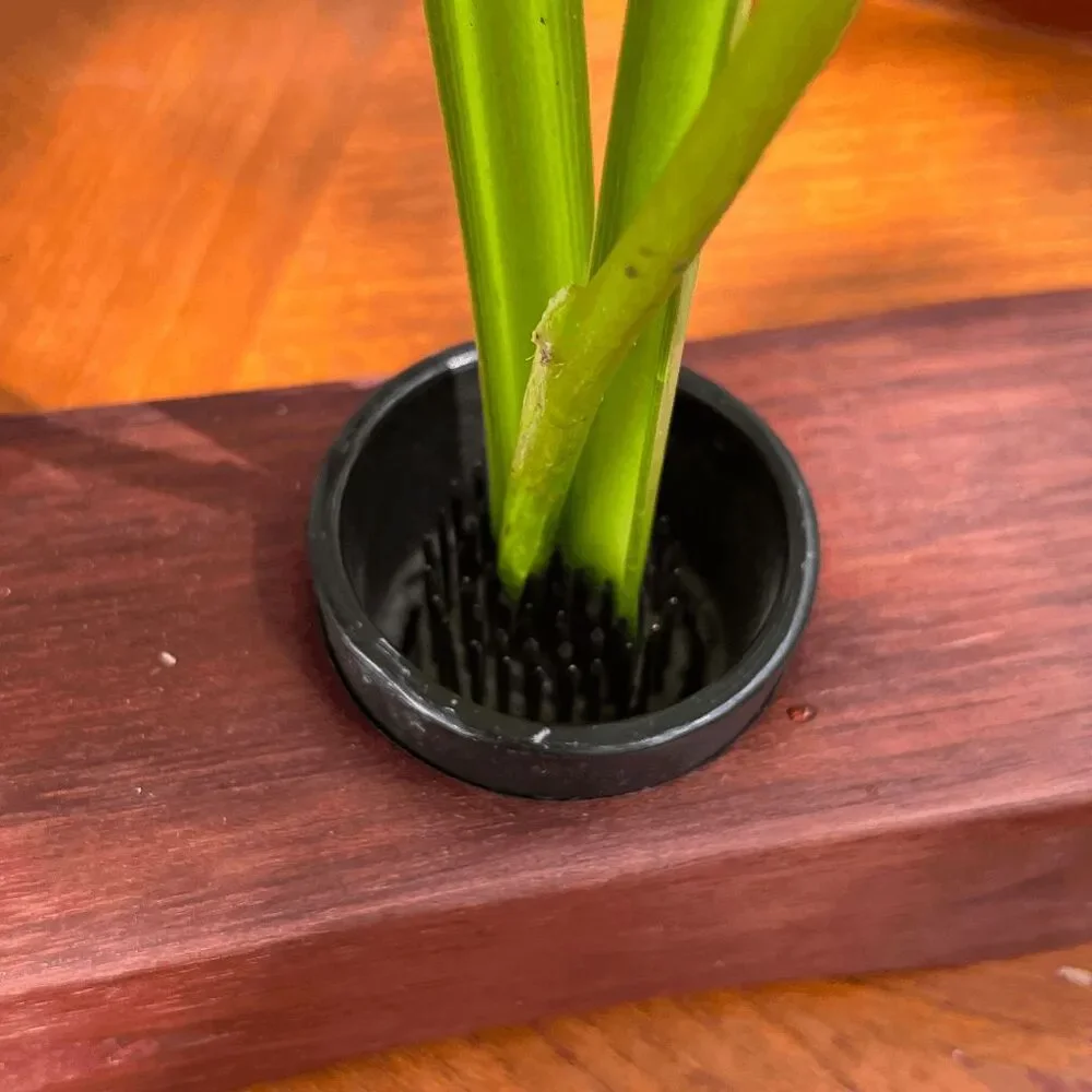 Signed Studio Craft Ikebana Vase Wood Flower Arranger Kenzan Frog MCM